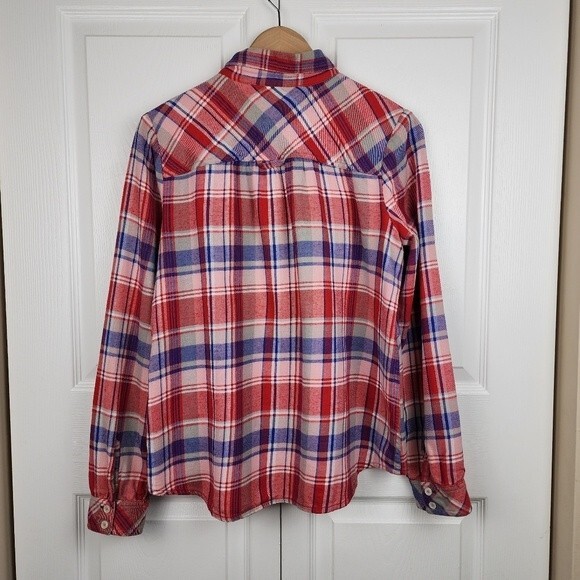 Levis Flannel Shirt Plaid Cotton Red White Blue Button Front Top Blouse Size M - Picture 3 of 16